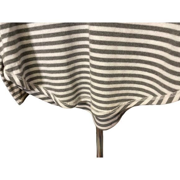SIMPLE Suzanne Betro Dark Gray White Horizontal Stripe Round Hem V Neck Top - Picture 4 of 9